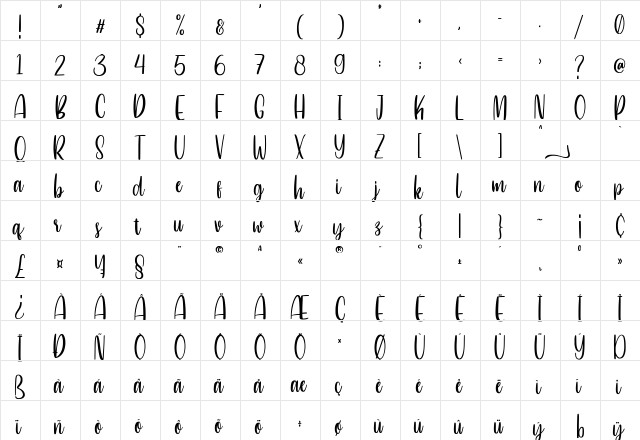 Betterlove Regular  glyph index