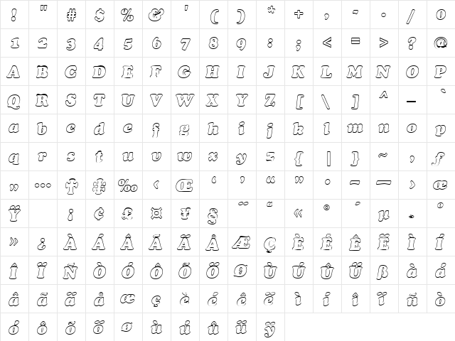 Barneybear Regular  glyph index