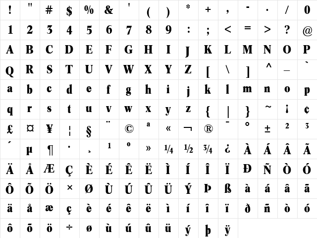 Concorde BE Regular  glyph index