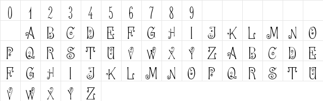 101! Fancy Letterin' II Regular  glyph index