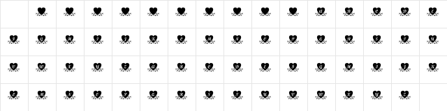 KR Amish Heart Regular  glyph index