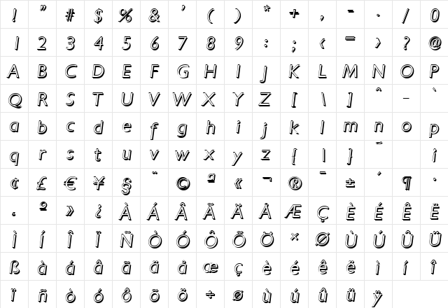 DavidBeckerShadow-Light Italic  glyph index