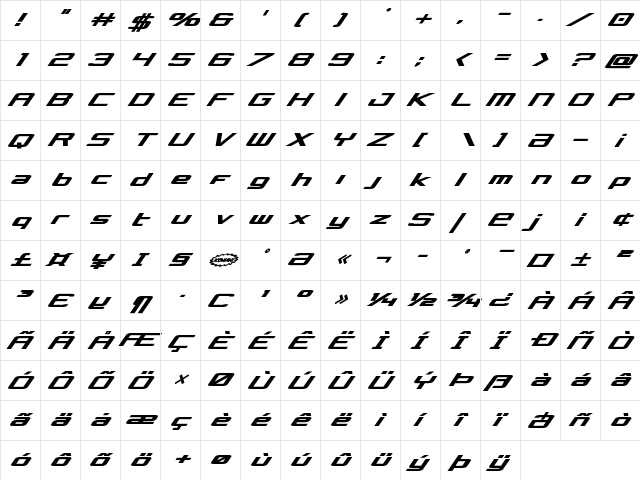 Concielian Bold Italic Bold Italic  glyph index