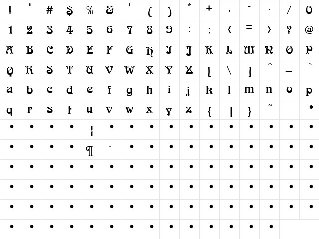 QTArnieB Regular  glyph index