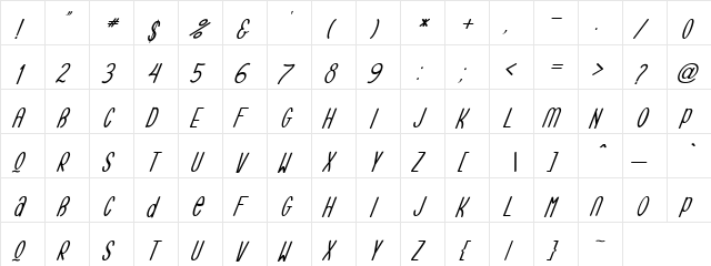 Romario Italic Demo Regular  glyph index