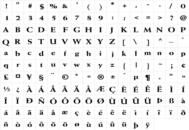 Weiss-ExtraBold Wd Regular  glyph index