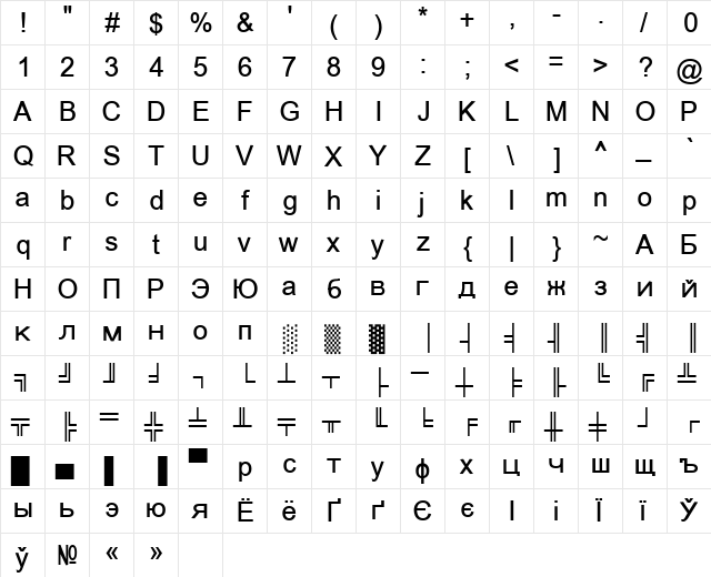 ER Univers 866 Normal  glyph index