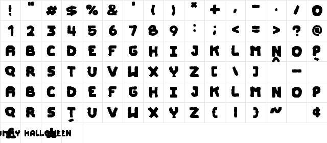 Mummy Halloween Bold  glyph index