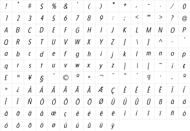 Iflorida Light  glyph index