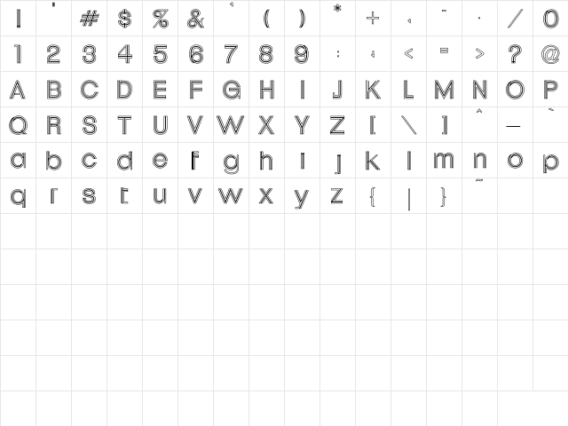 Uptight Hollow Regular  glyph index