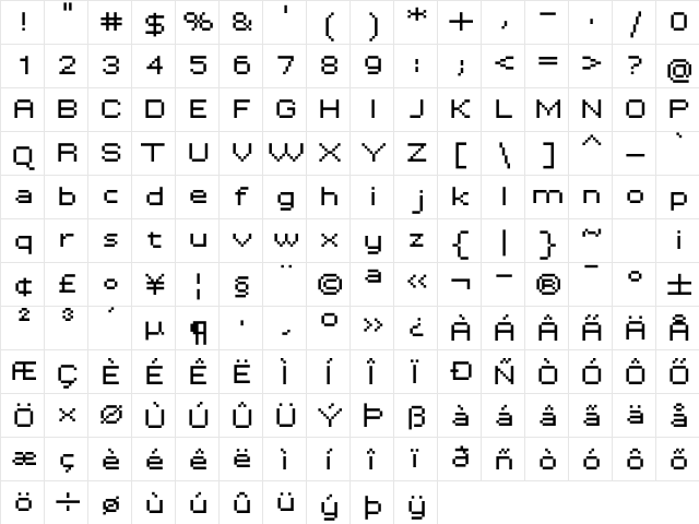 Tenacity Extended Regular  glyph index