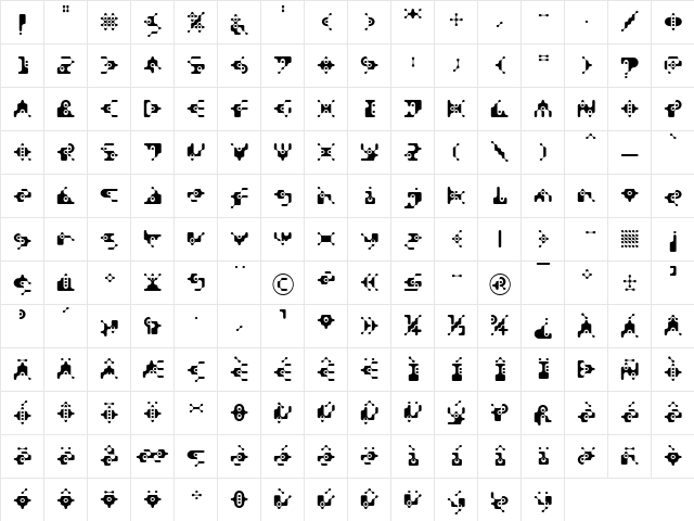DigitalWaste Regular  glyph index