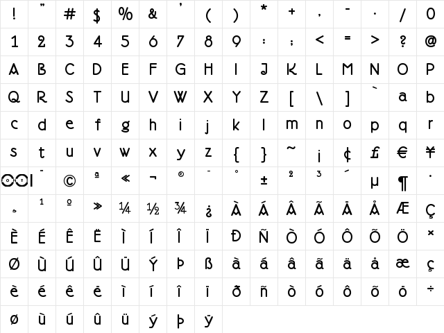 Doctor Jekyll NF Regular  glyph index