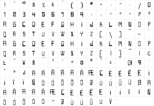 Boxspring Medium  glyph index