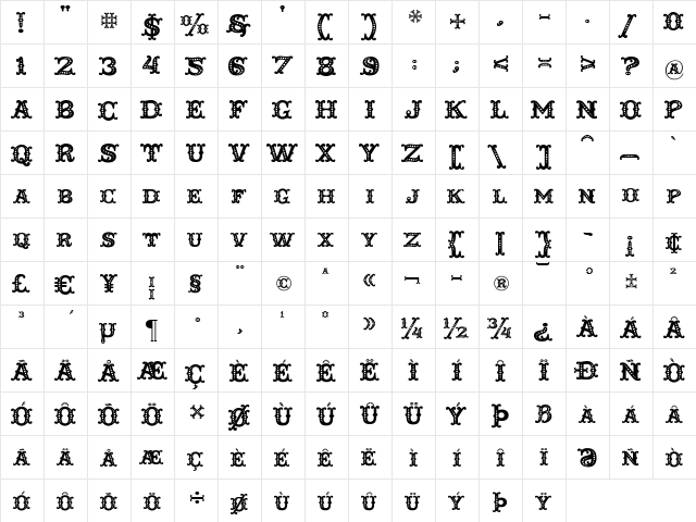 Taqueria Black Decor Regular  glyph index