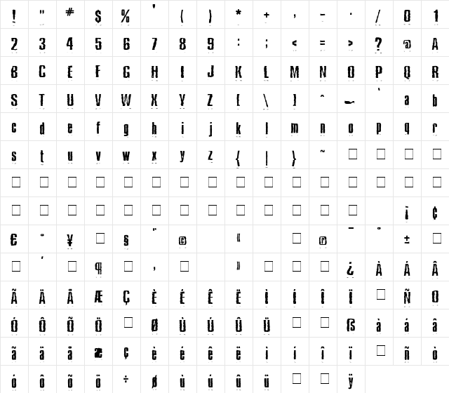 Blue Cake Autospaced  glyph index