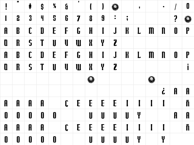 Rifle Casual Regular  glyph index