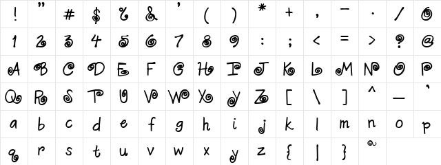 PC SwirlyQ Regular  glyph index