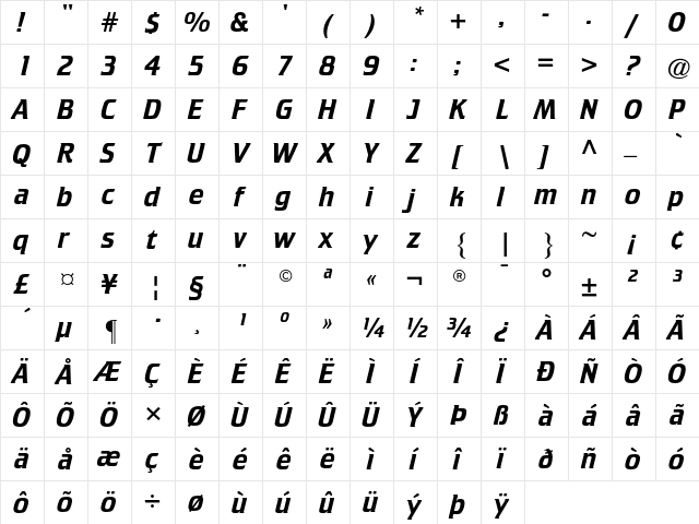 Crillee AT Italic Regular  glyph index