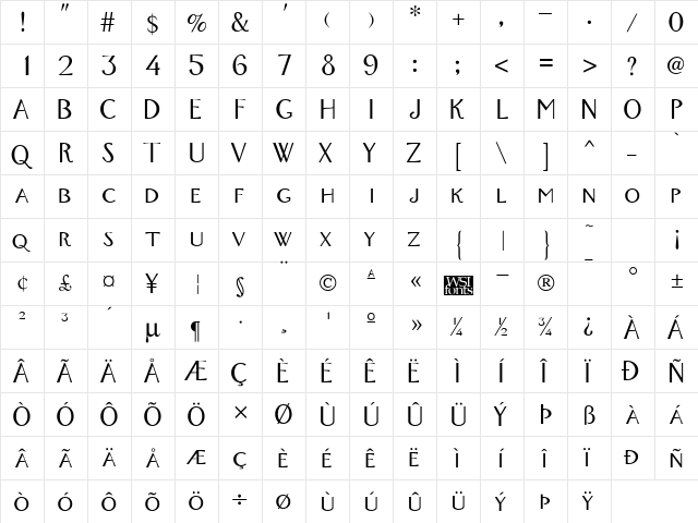 Fox Trot Regular  glyph index