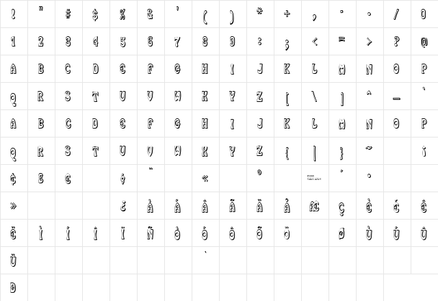 SmokeHausShadow Regular  glyph index