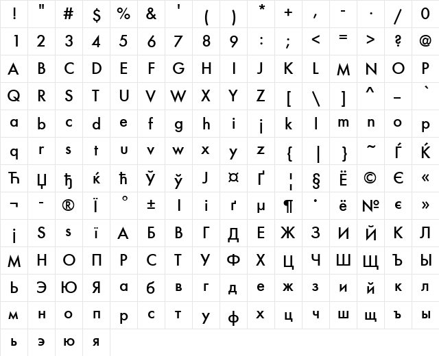 FuturaFuturisC Regular  glyph index