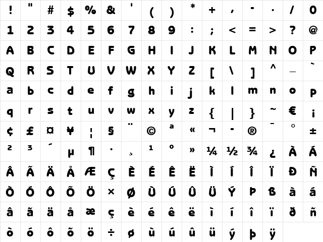 BenguiatGothic LT Heavy Regular  glyph index