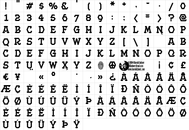 ProjectBold Regular  glyph index