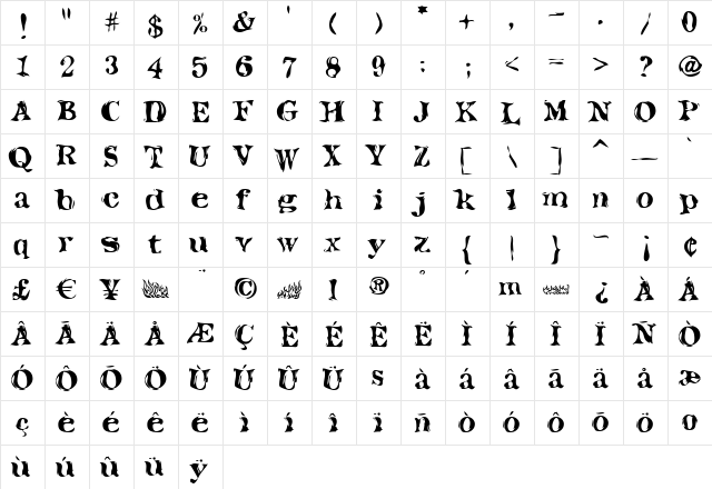 Toxic Medium  glyph index