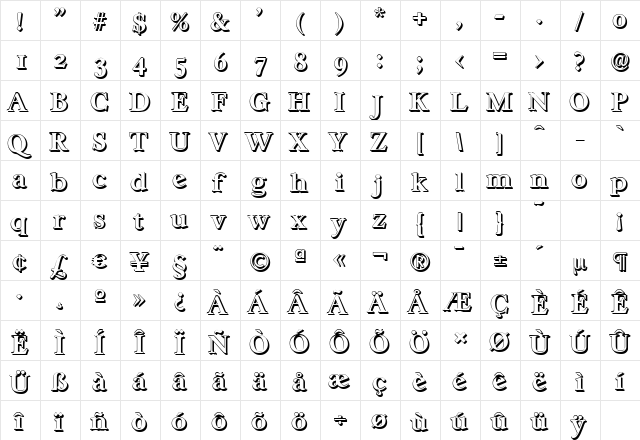 CasablancaShadow Bold  glyph index