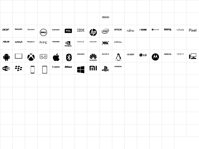 Font Logos Technology Regular  glyph index
