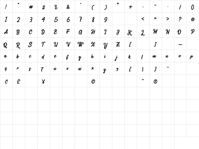 Rosala Regular  glyph index