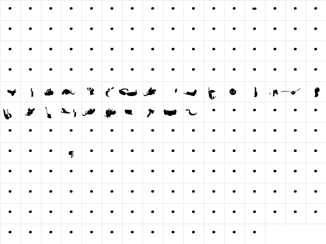 SaunaDingbats-Dimlght Regular  glyph index
