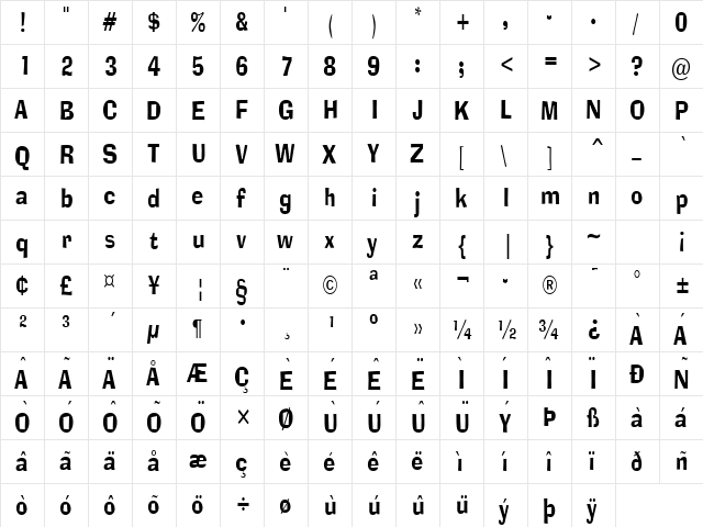 Alor Narrow Condensed Normal  glyph index