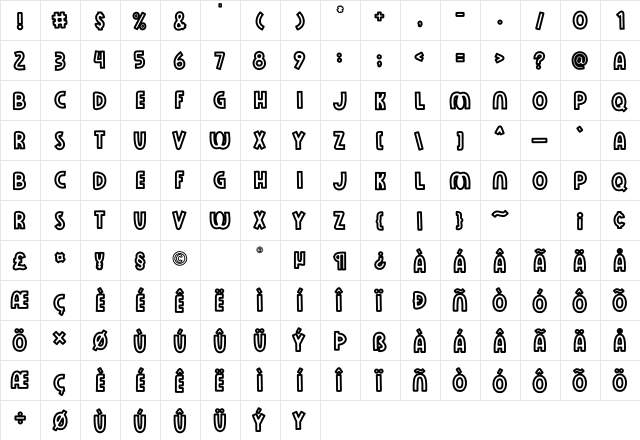Rose Minie LineBold  glyph index