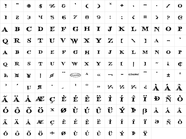 Blood Crow Expanded Expanded  glyph index