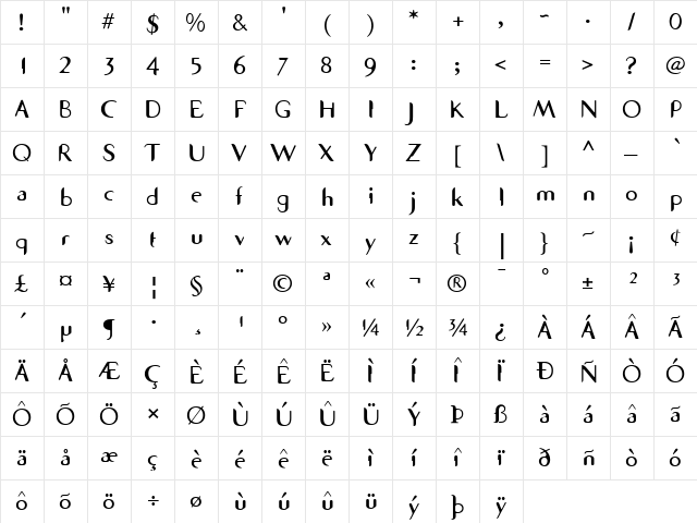 SevenSansICG Bold  glyph index