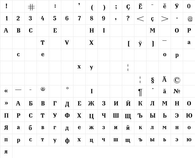 Gazetnaja3 Chu CNP Normal  glyph index