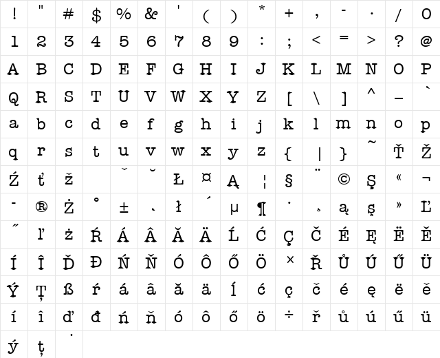 AmericanTypItcDEEMed Regular  glyph index