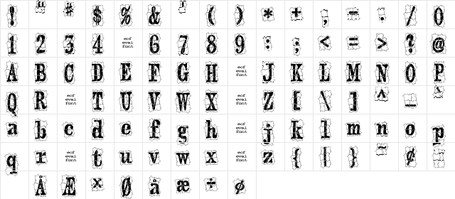 puzzleface (eval) Regular  glyph index