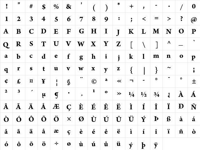 Arno Pro Bold 10pt  glyph index