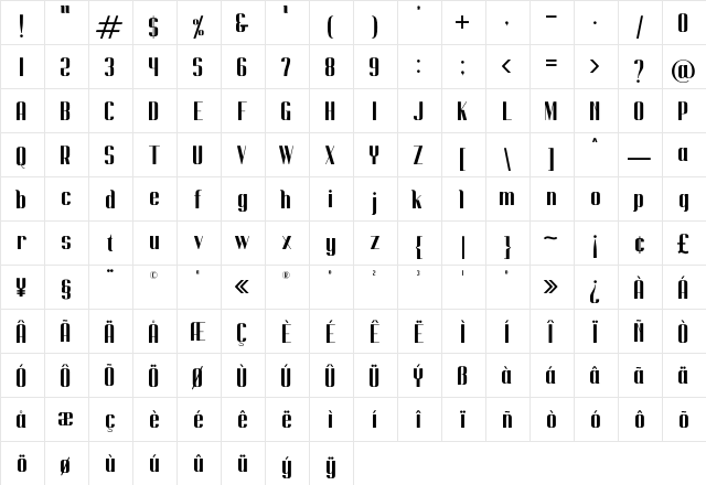 Cempe west Regular  glyph index