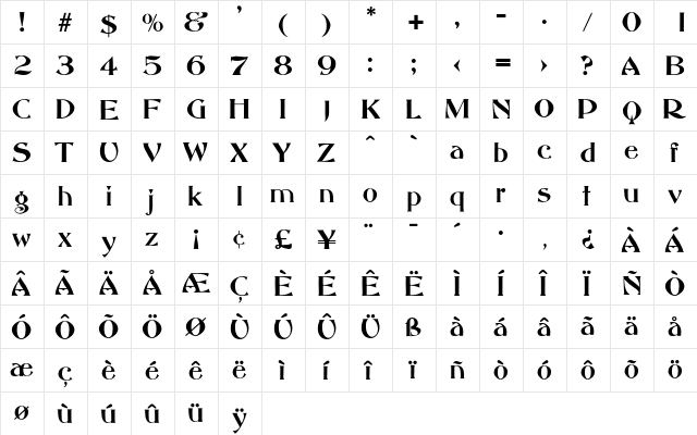 Monsignore Regular  glyph index