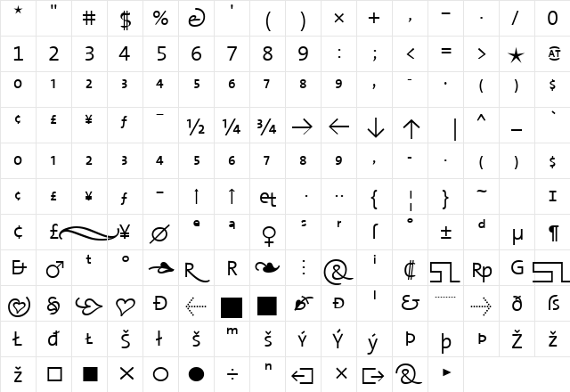 TheSansSemiLight-Expert Regular  glyph index