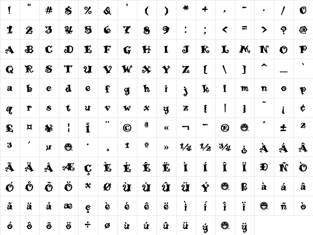 WILD2 Peppermint Normal  glyph index