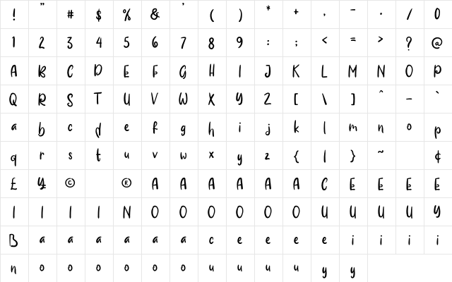 Brownis Steel Regular  glyph index