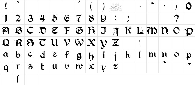 PerryGothic Regular  glyph index