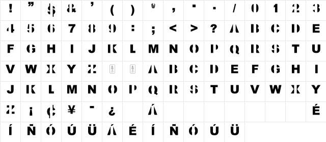 Kill All Fonts Regular  glyph index