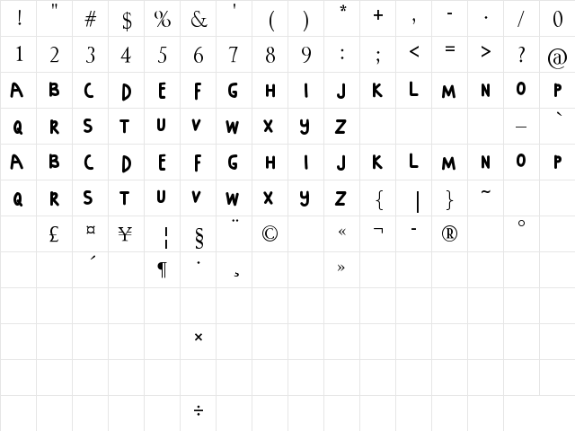 DIOMIRA Regular  glyph index