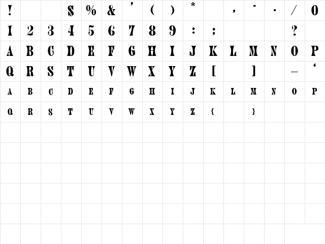 COYOTE Regular  glyph index